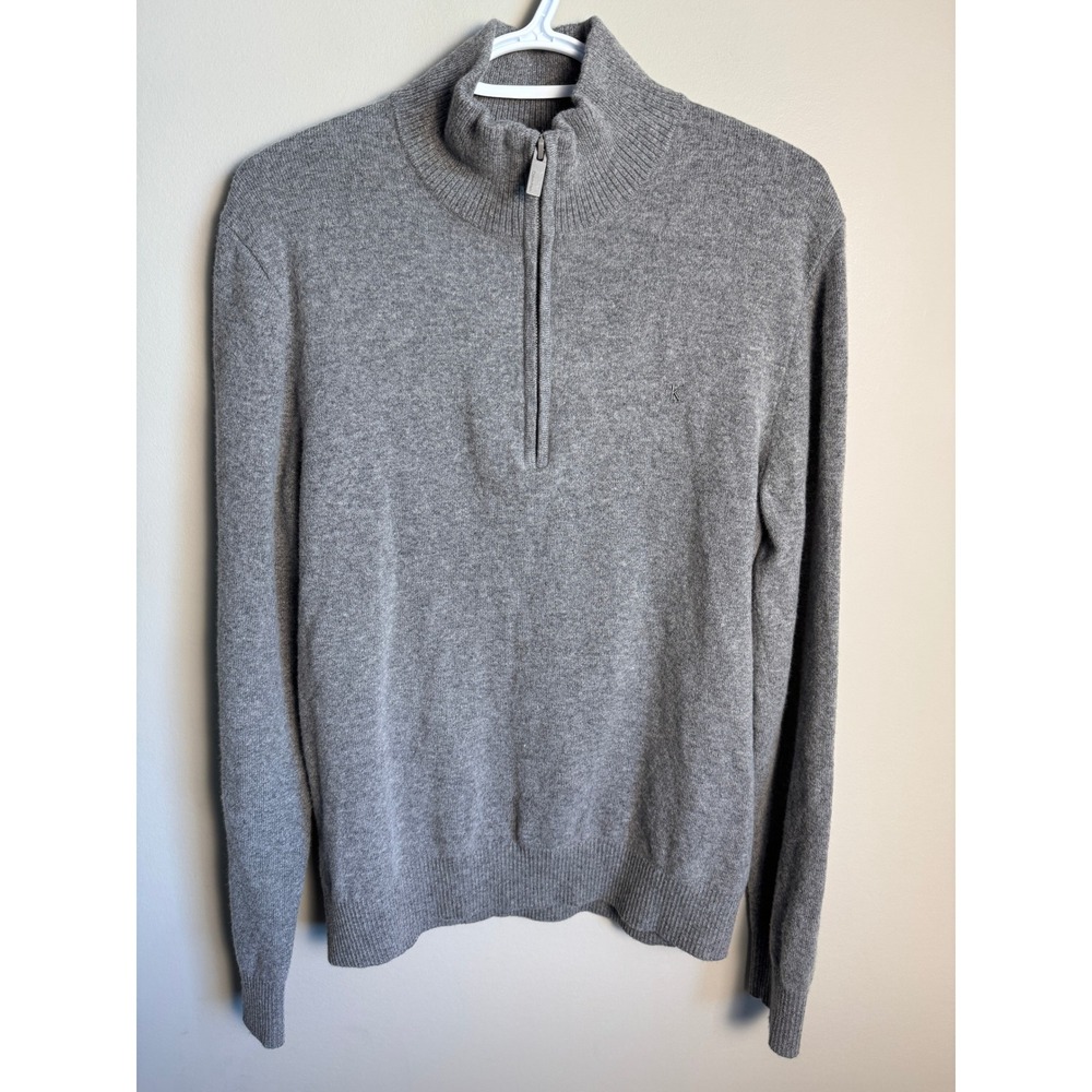 Calvin Klein Mens Gray Wool Blend Quarter Zip Sweater S Minimalist Classic Layer